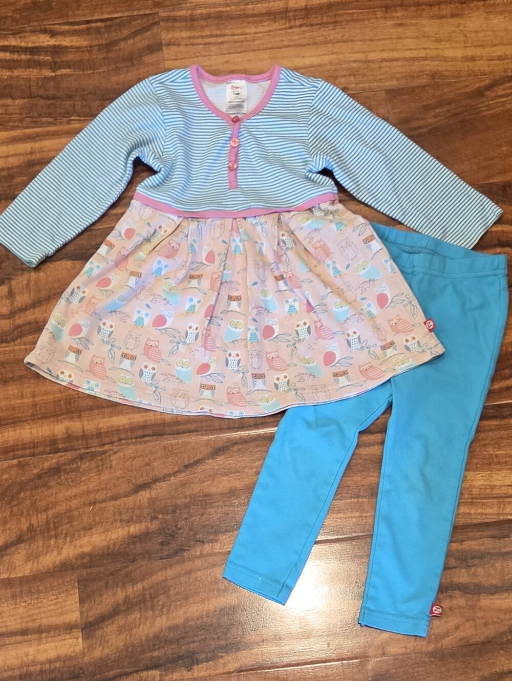 Zutano EUC 24 Month Owl Print Dress and Leggings Set